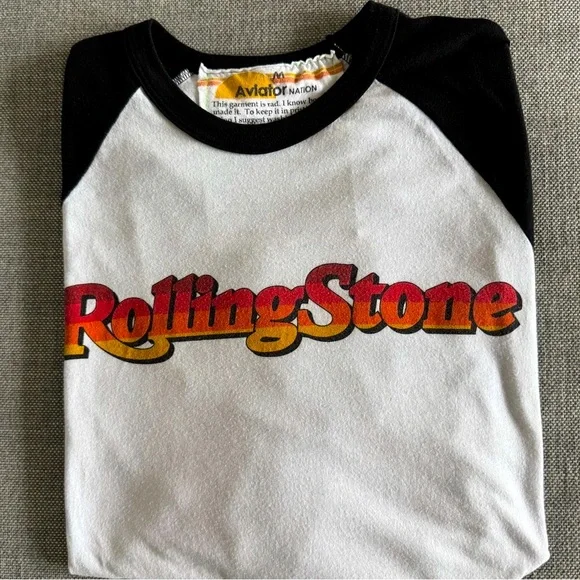 Aviator Nation Graphic Black and White Raglan 3/4 Sleeve Tee - Picture 2 of 6